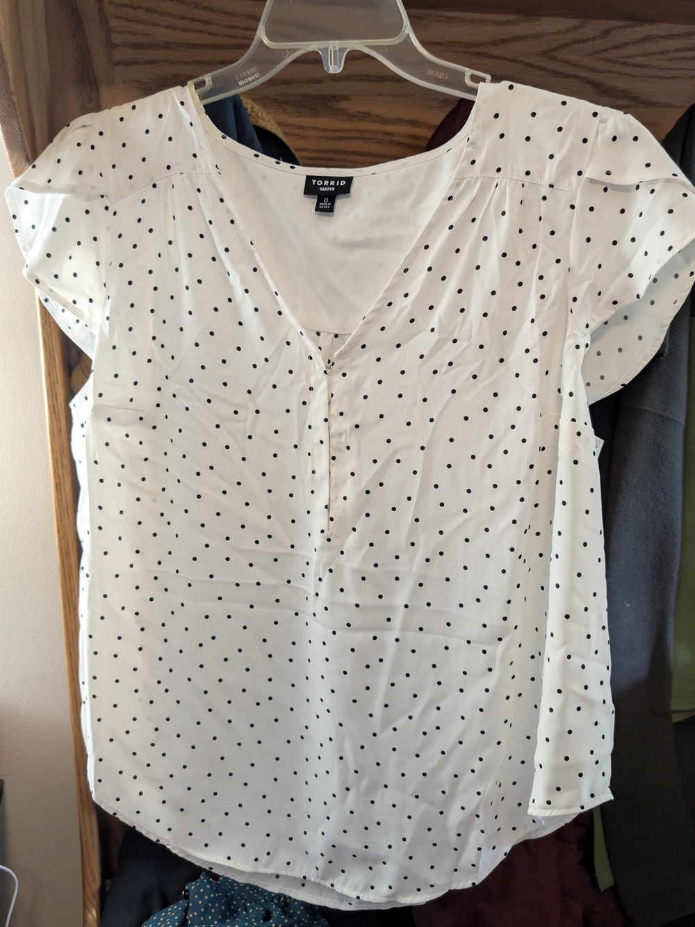 torrid White Blouse with Black Polka Dots and V‑Neck